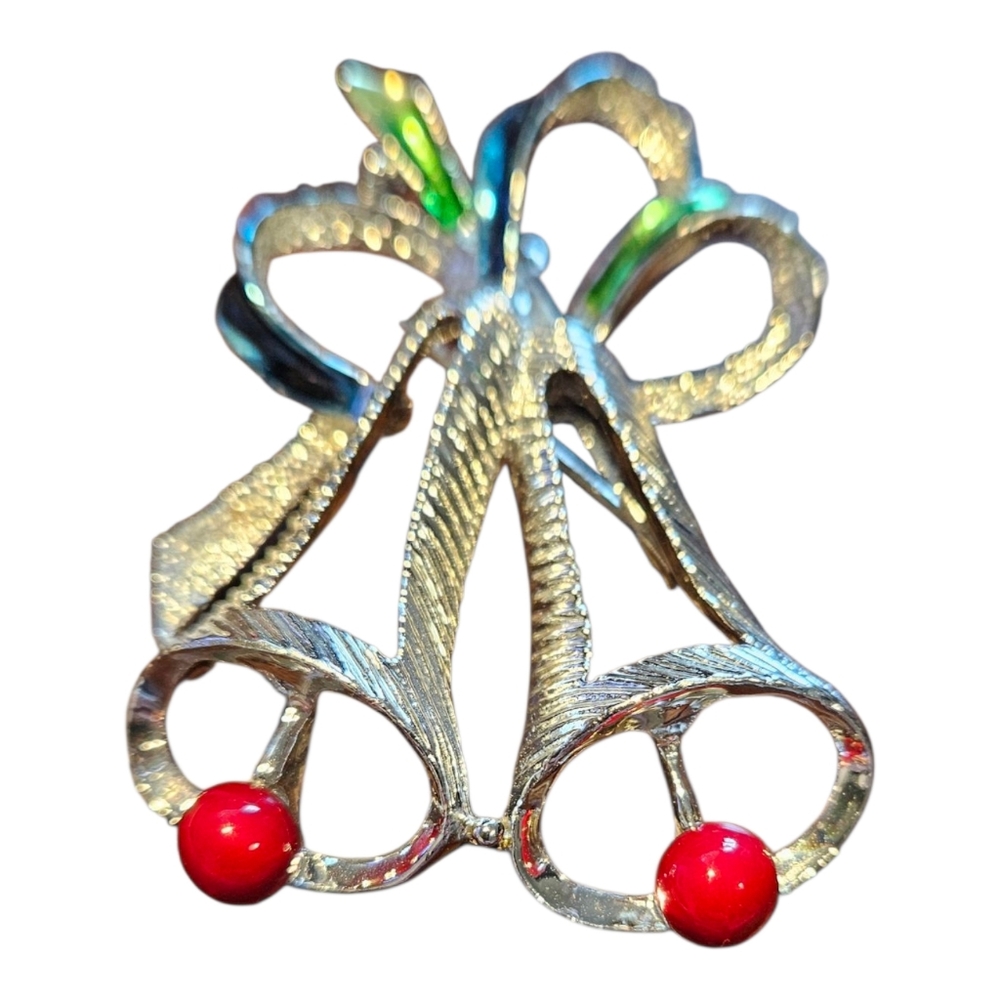 Vintage Christmas  Enameled Jingle Bell Brooch.